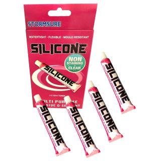 Silicone Multi Purpose Non-Staining Adhesive and Sealant - Clear 25ml (Pack of 4)
